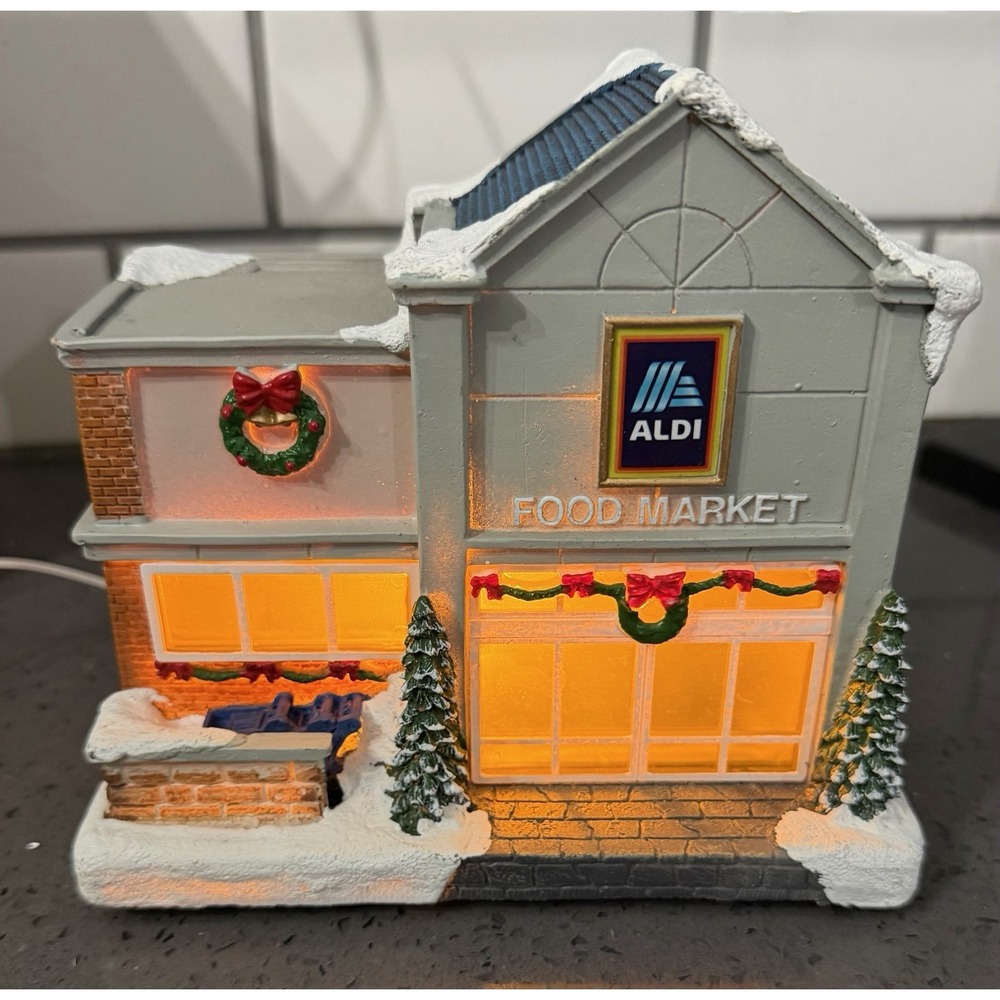 Aldi Store Food Market Christmas Village House 2023 Lighted Merry Moments